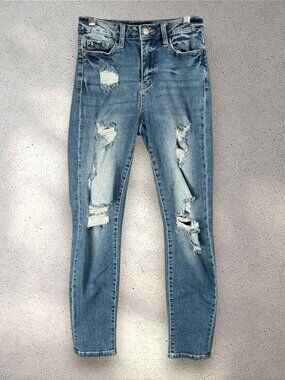 Judy Blue Boyfriend Fit Jeans Women's Size 0/24 Distressed Blue Denim Grunge Y2K